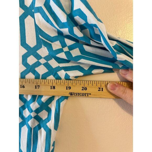 NWT Barbara Gerwitt V-Neck 3/4 Length Sleeve Aqua Lime Lattice Tunic Size XL - Picture 8 of 10